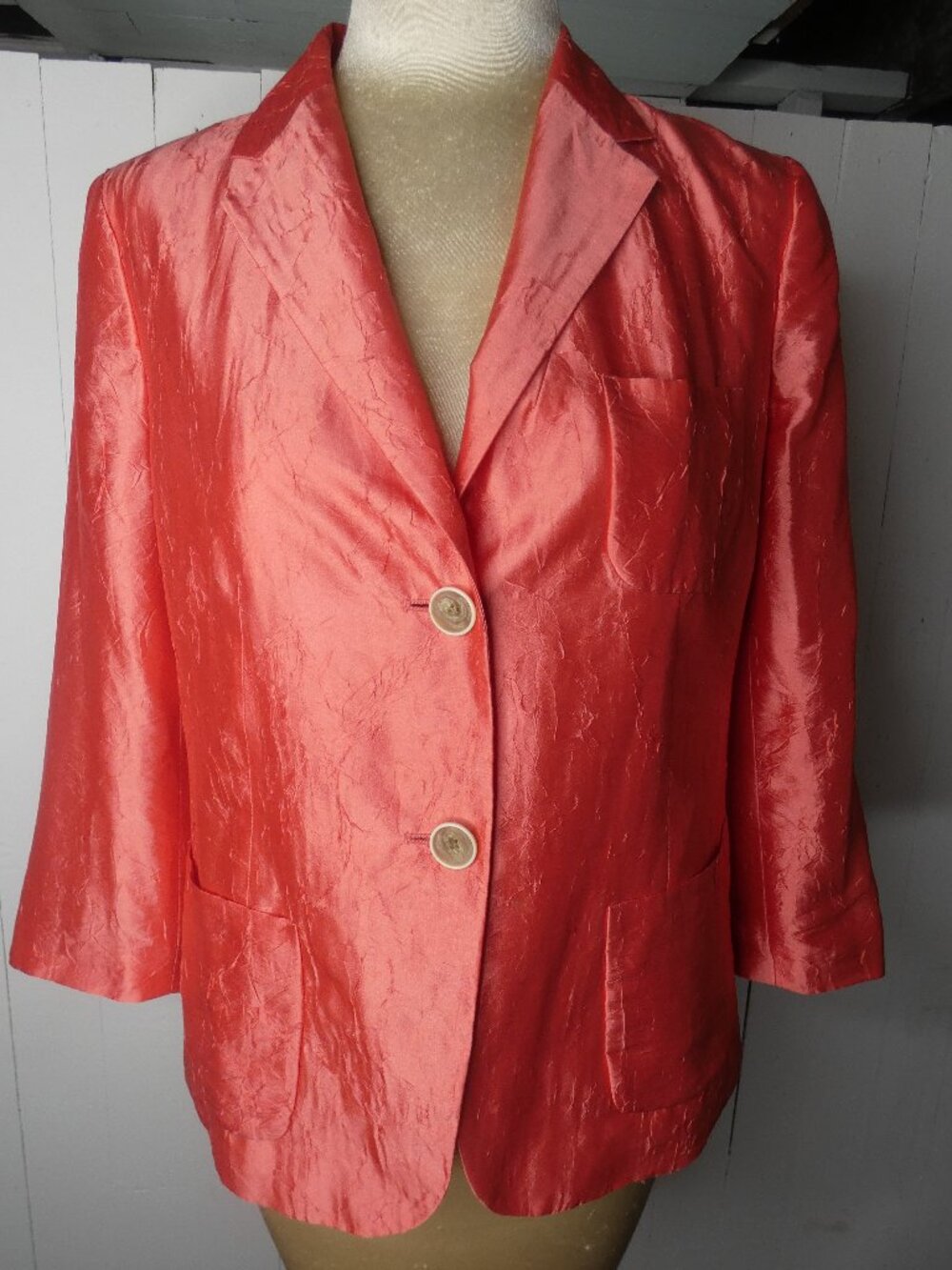 Talbots Women's 10 NWOT Coral Silk Blend Blazer Jacket Half 3/4 Sleeve Metallic